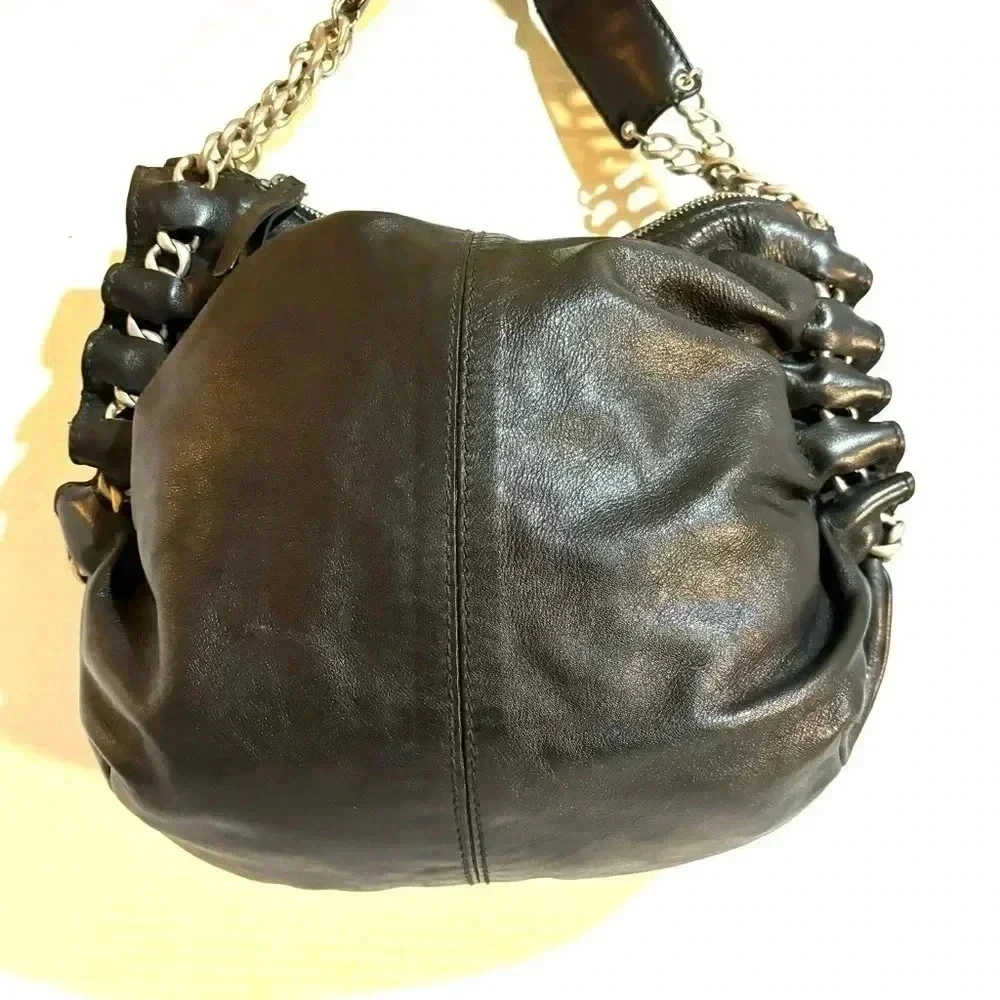 Desmo black leather hobo handbag